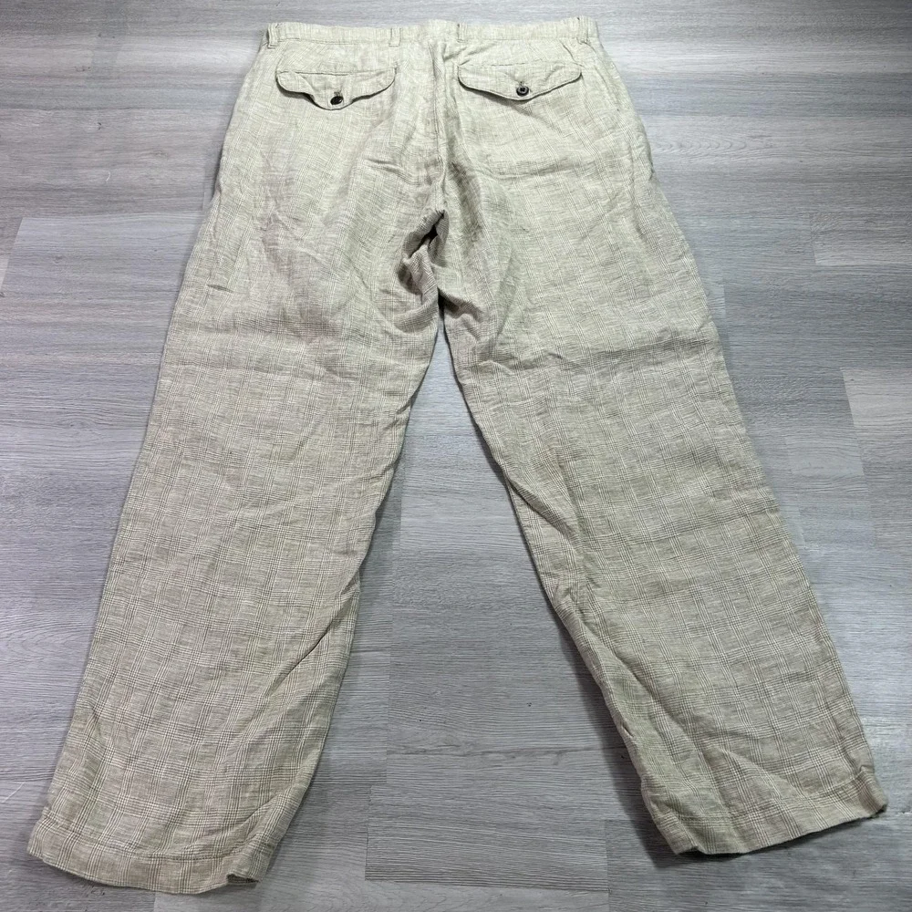 J Crew Oarsman Pants Mens 32x30 Beige Linen Plaid Chino Straight Casual